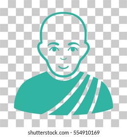 Buddhist Monk vector icon. Illustration style is flat iconic cyan symbol on a chess transparent background.