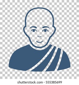 Buddhist Monk vector pictograph. Illustration style is flat iconic blue symbol on a chess transparent background.