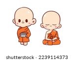 Buddhist monks cartoon character hand draw art illustration