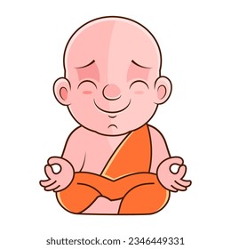 Buddhist monks cartoon character hand draw art illustration