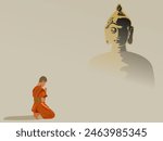 Buddhist monks kneel and worship Buddha statues.gray background