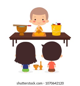 Buddhist Offering Sets Of Consuming Items  To Monk, Vector Illustration