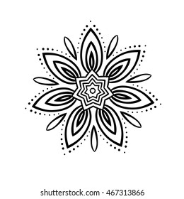 Buddhist philosophy, mandala black Lotus pattern on the background. Yoga asanas and meditation Indian knowledge and Asian decorative painting.