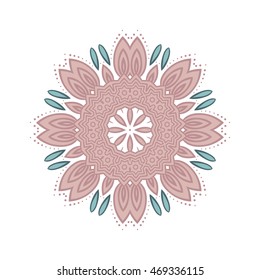 Buddhist philosophy, mandala cute pink Lotus pattern on the background. Yoga asanas and meditation Indian knowledge and Asian decorative painting.