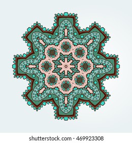 Buddhist philosophy, mandala multi colored Lotus pattern on the background. Yoga asanas and meditation Indian knowledge and Asian decorative painting.