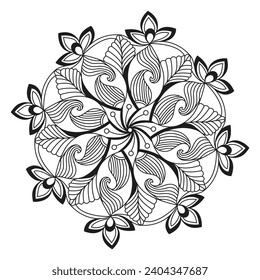 Página del libro budista sonskrit mandala colorear para el interior del libro kdp. Pétalos Pacíficos, Habilidad para Relajarse, Experiencias Cerebrales, Armonía, Retratos Pacíficos, Diseño Mandala de Belleza Floreciente.