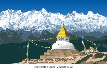 Buddhist stupa or chorten, way to Mt Everest base camp, himalayas mountains, buddhism in Khumbu valley under mount Everest, Nepal