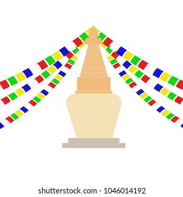 Buddhist stupa with flags isolated vektor on white background