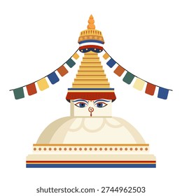 Buddhist stupa with prayer flags in Nepal showing cultural significance