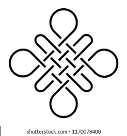 Buddhist Symbol Endless Knot. Vector flat outline icon illustration isolated on white background.