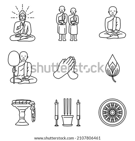 Buddhist symbol icon set, vector illustration and flat design.