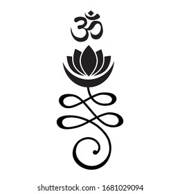 Buddhist Symbol For Life Path With Lotus Flower And OM Symbol, Vector