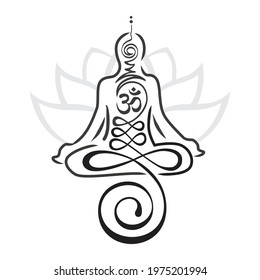 Buddhist symbol represents life’s path toward enlightenment as a part of meditating person