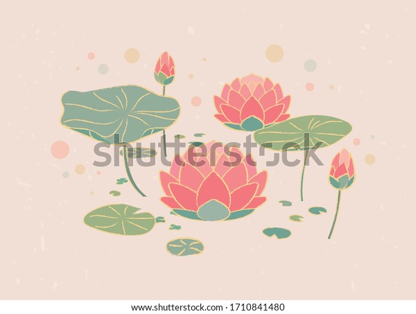 仏教のシンボル ビンテージ蓮と蓮の葉のイラスト のベクター画像素材 ロイヤリティフリー