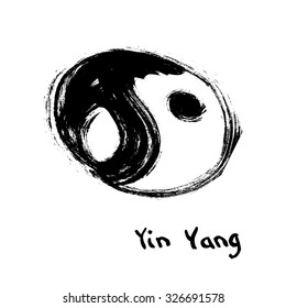 Buddhist symbol of yin yang. Chinese calligraphy grunge ink.