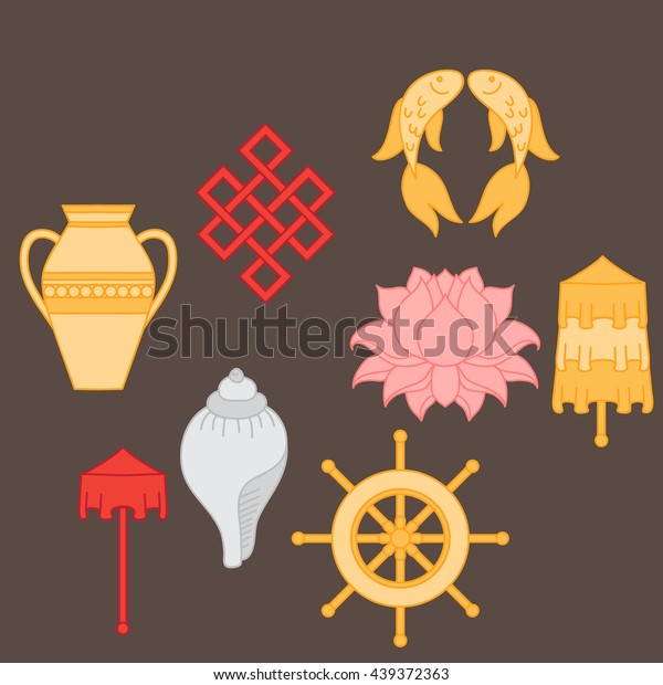 Buddhist Symbolism 8 Auspicious Symbols Buddhism Stock Vector