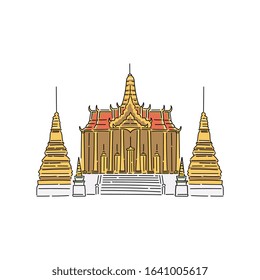 Buddhist temple buildings in Thailand vector cartoon illustration in sketch style isolated on white background. Asian architecture traditional pagoda icon.
