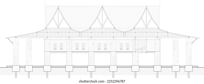 Buddhist temple, Detailed of temple in Asia. Architectural vector illustration.