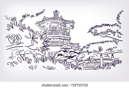 Buddhist temple Hong Kong vector illustration