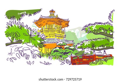 Buddhist temple Hong Kong vector illustration