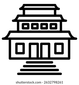 Buddhist temple icon Black and white outline vector