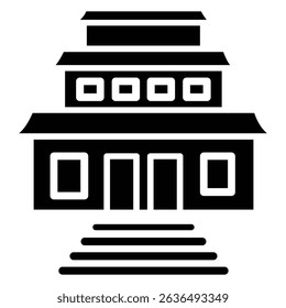 Buddhist temple icon Flat outline fill black and white