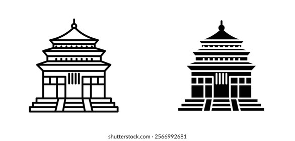 Buddhist temple icons in outline and fill. vector illustration for ui.