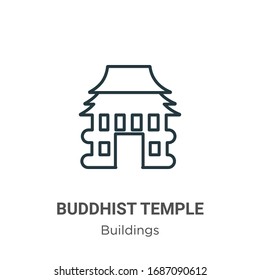 Icono vector contorno templo budista. Icono de templo budista negro en línea delgada, vector plano ilustración de elemento simple de edificios editables concepto de trazo aislado en fondo blanco