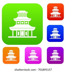 Buddhist temple set icon in different colors isolated vector illustration. Premium collection