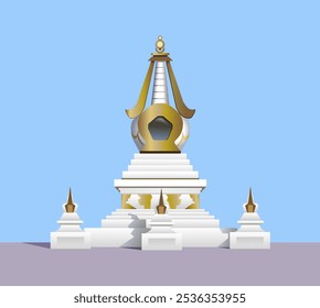 Buddhist temple (stupa) on blue background. Vector art illustration