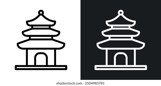 Conjunto de íconos de Vector de templo budista en blanco y negro con estilo relleno y delineado.