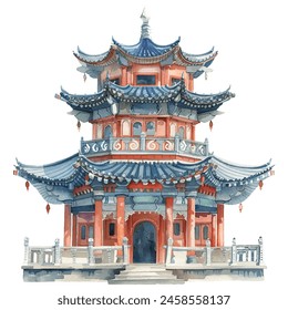 buddhist temple vector illustration in watercolor style