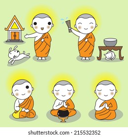 Buddhist Thai Monk Characters illustration set