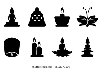 Buddhist Vesak Day Icons Collection in Silhouette Style