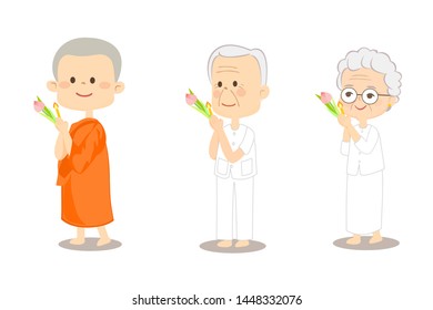 Buddhist Walking with Lighted Candles in Hand Around a Temple Vector