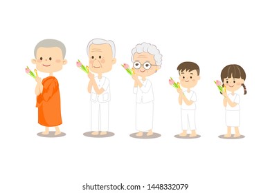 Buddhist Walking with Lighted Candles in Hand Around a Temple Vector