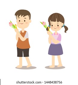 Buddhist Walking with Lighted Candles in Hand Around a Temple Vector