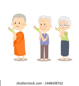 Buddhist Walking with Lighted Candles in Hand Around a Temple Vector