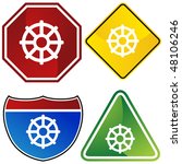 Buddhist wheel life icon web button isolated on a background.