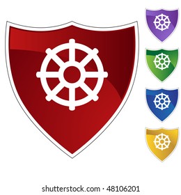 Botón web del icono de vida de la rueda budista aislado en un fondo.