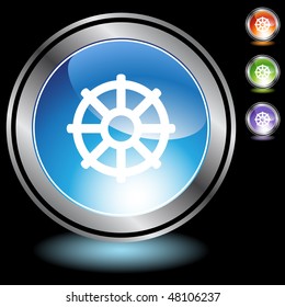 Buddhist wheel life icon web button isolated on a background.