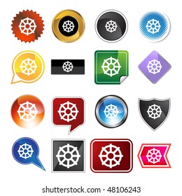 Botón web del icono de vida de la rueda budista aislado en un fondo.