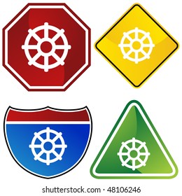 Botón web del icono de vida de la rueda budista aislado en un fondo.