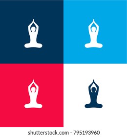 Buddhist Yoga Pose four color material and minimal icon logo set in red and blue