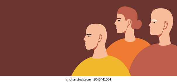 Buddhists people, copy space template. Flat vector stock illustration. Religion Buddhism. People in traditional clothes. Backdrop for overlay. Illustration with place for text