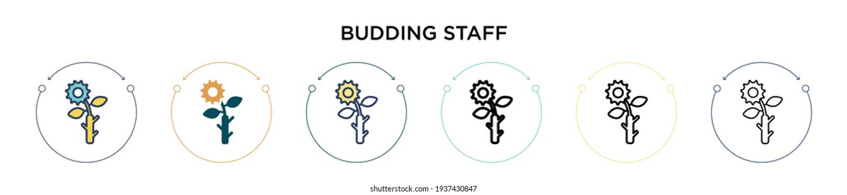 Budding staff icon in filled, thin line, outline and stroke style. Vector illustration of two colored and black budding staff vector icons designs can be used for mobile, ui, web
