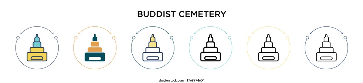 Buddist cemetery icon in filled, thin line, outline and stroke style. Vector illustration of two colored and black buddist cemetery vector icons designs can be used for mobile, ui, web