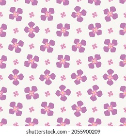 Buddleia blossom seamless vector pattern background. Known as butterfly bush. Scattered pink petals on white backdrop. Elegant garden bloom repeat. Botanical all over print for spring summer.