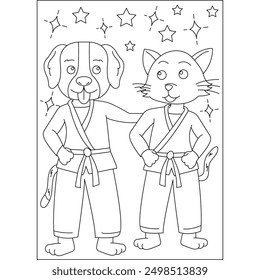 buddy animal martial arts coloring book page for kids or grown adults creative coloring mindful relaxation activity