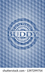 Buddy blue hexagon emblem. Vector Illustration. Detailed.
